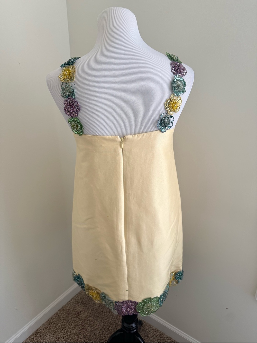 NWT Alemais Lolita Lemon Floral Mini Short Beaded Dress Yellow Women’s 4 FLAWS - Picture 5 of 16